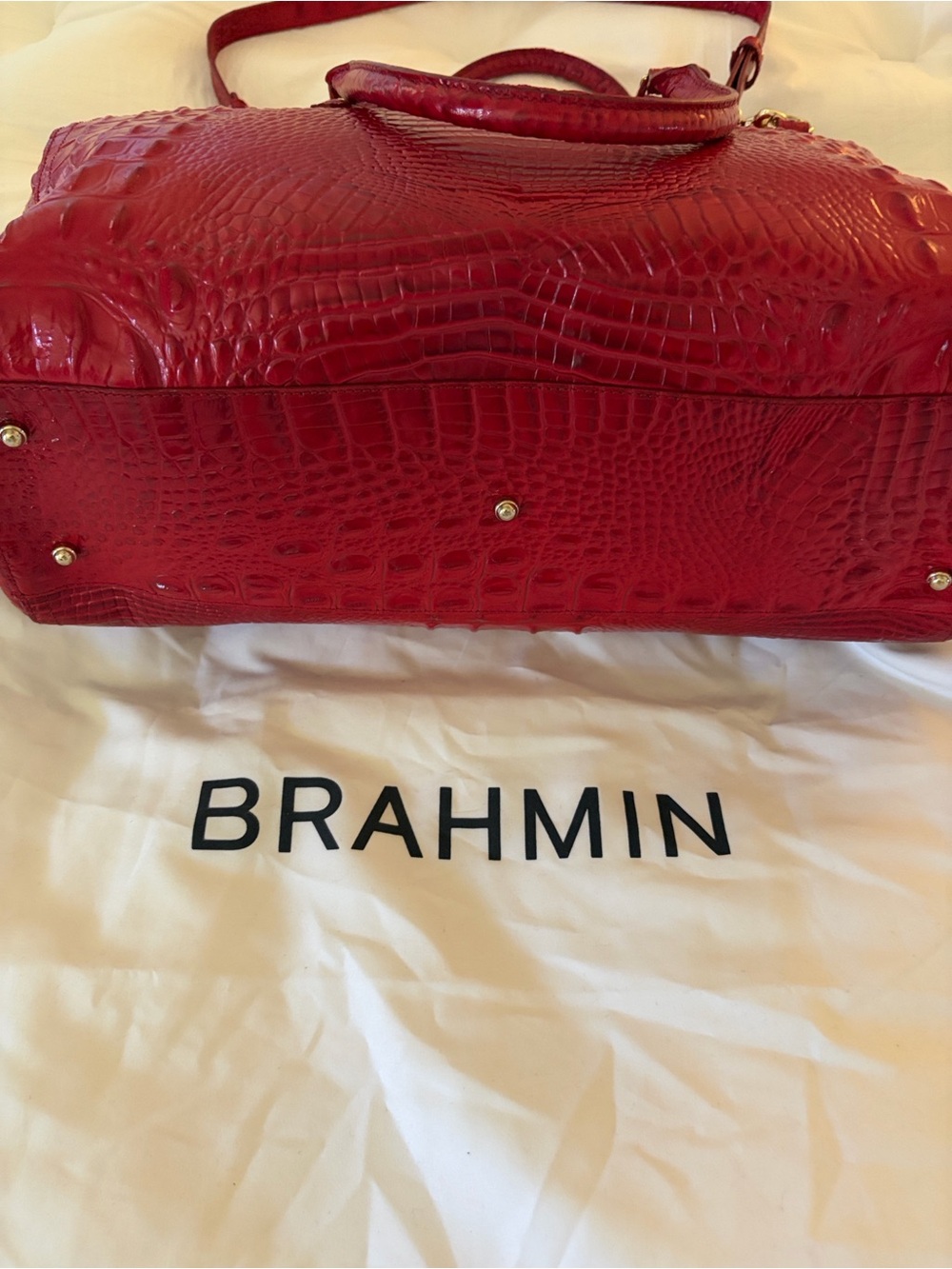Brahmin Red Embossed Croc-Textured Satchel with Gold Hardware - Picture 5 of 7